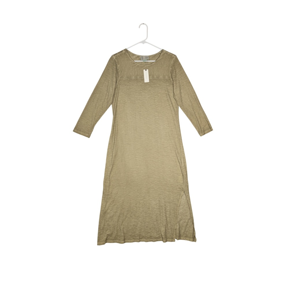 Saturday Sunday Anthropologie T-Shirt Dress Women L Moss Green Slub Cotton *Flaw